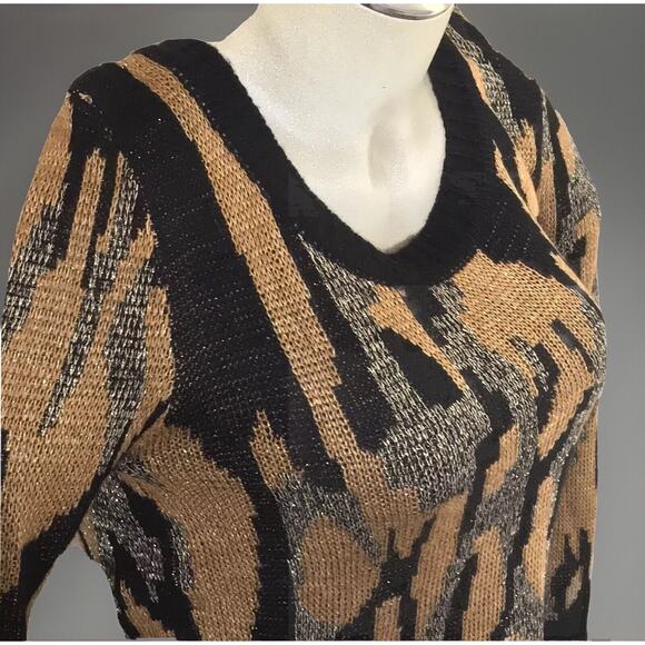 BKE Buckle Sweater Womens L Gold/Black Pullover Tunic Knit Scoop Neck L/Sleeve - Picture 1 of 6